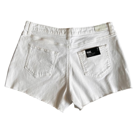 Women's PAIGE Margot Mid Thigh Denim Short Raw Hem Crisp White Size 34 NWT - Picture 12 of 17